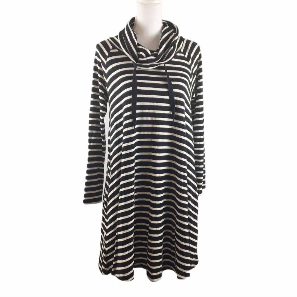 Lou & Grey Black White Stripe Cowl Neck Dress